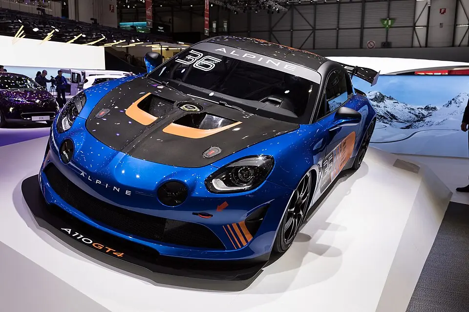 Blue Alpine A110, three-quarter front view