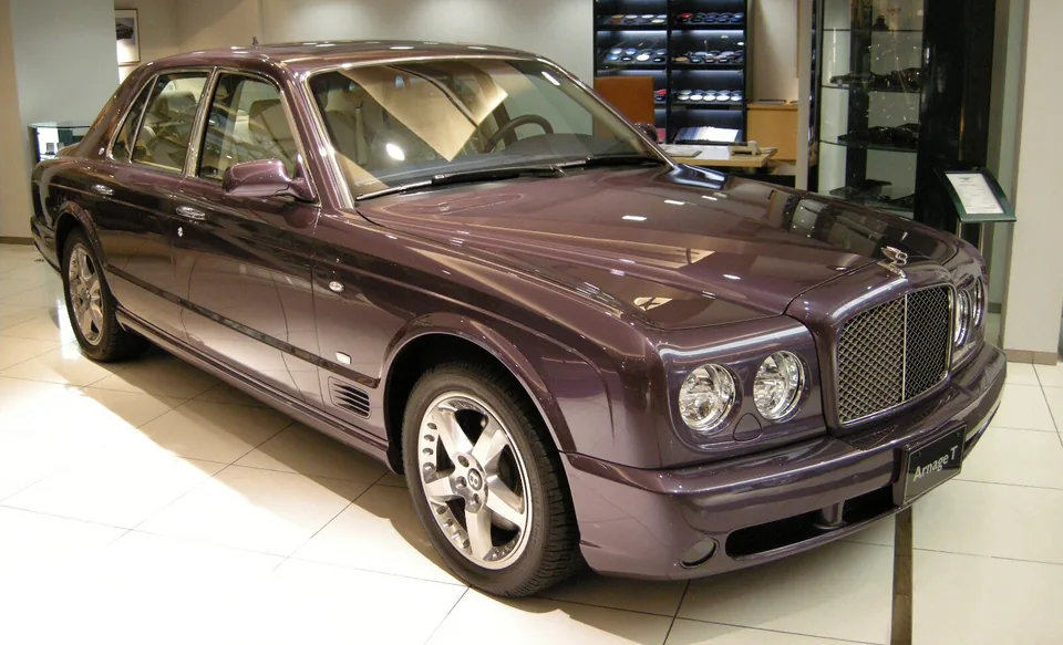 Aubergine Bentley Arnage T, three-quarter front view