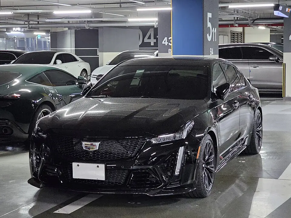 Black Cadillac CT5-V Blackwing, three-quarter front view