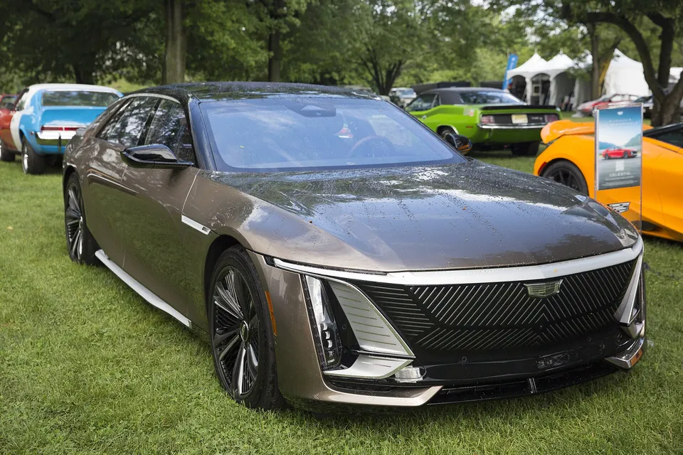 Bronze Cadillac Celestiq, front three-quarter view