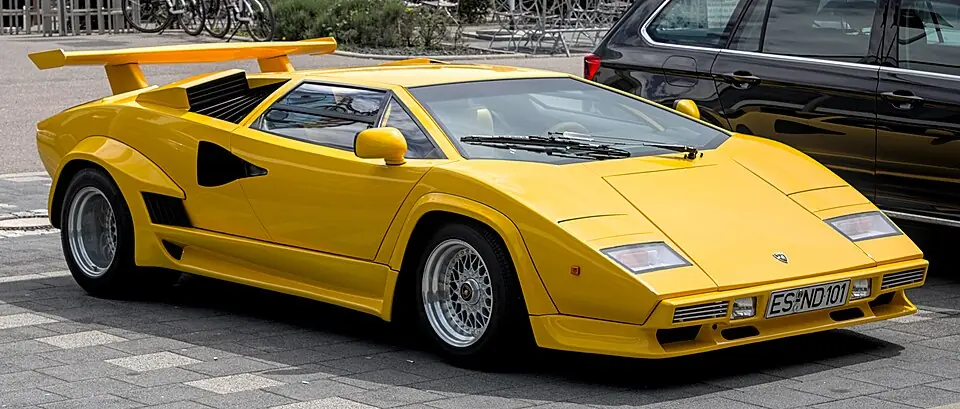 Yellow Lamborghini Countach 5000 QV, three-quarter front view