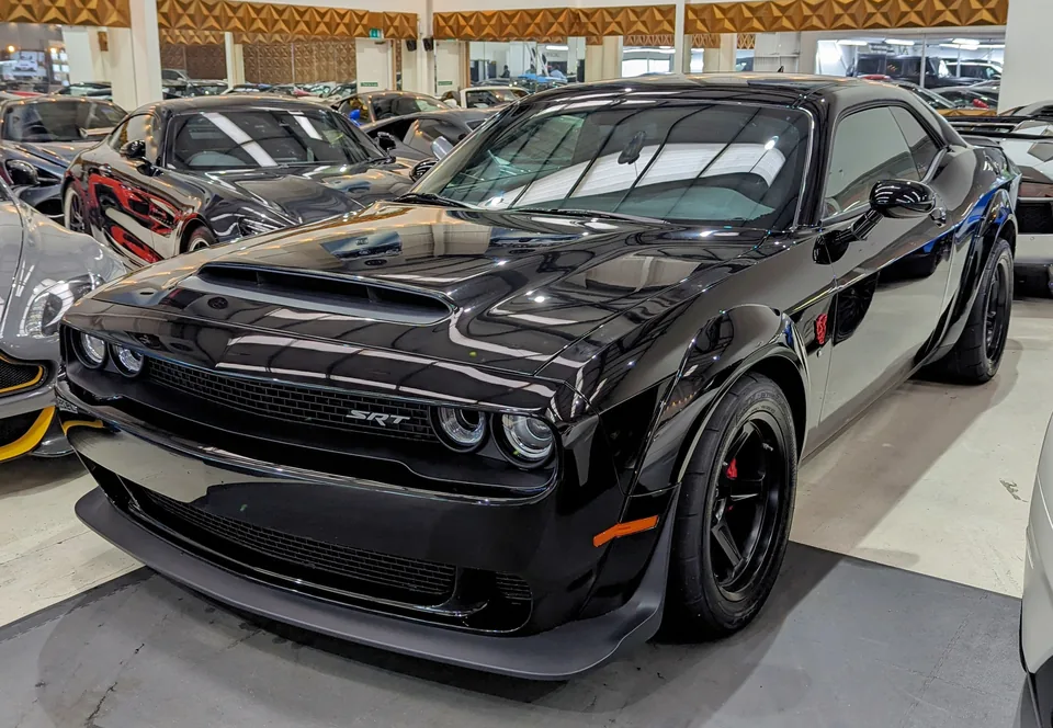 Black Dodge Challenger SRT Demon, three-quarter front view