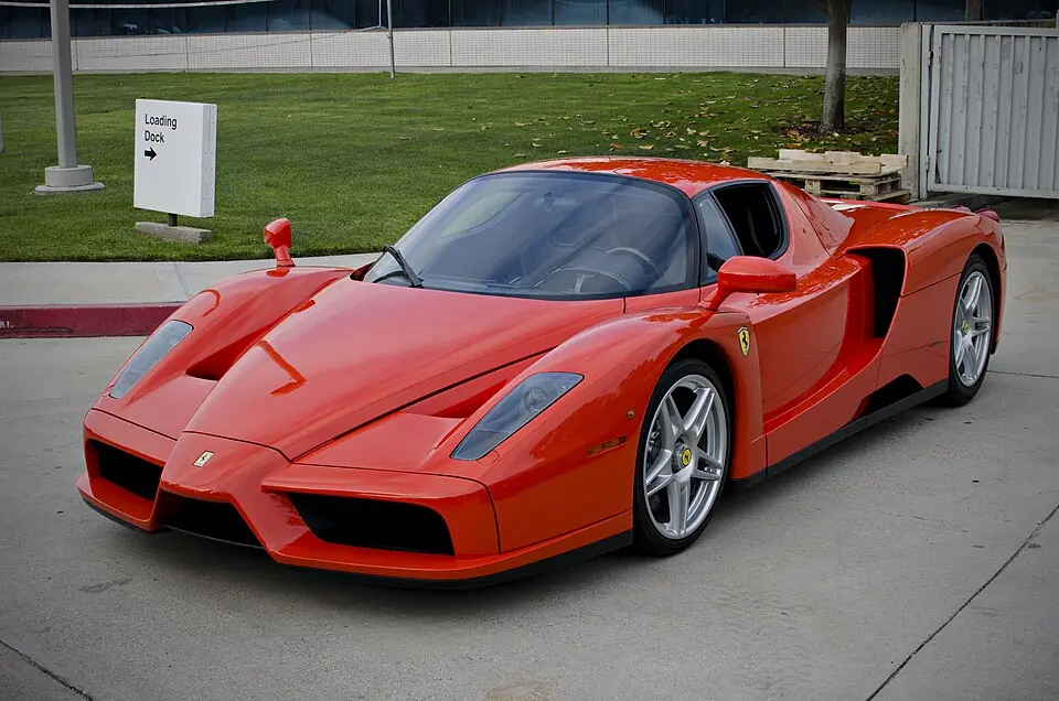 Red Ferrari Enzo, three-quarter front view