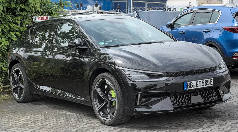 Black Kia EV6 GT, front three-quarter view