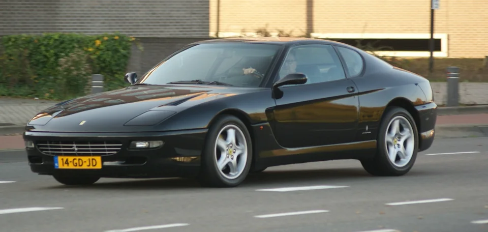 Black Ferrari 456 GT, three-quarter front view