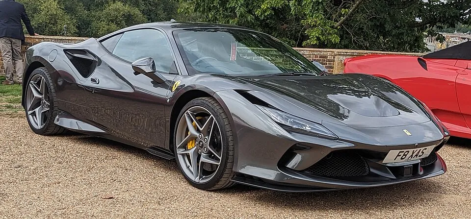 Grey Ferrari F8 Tributo, three-quarter front view