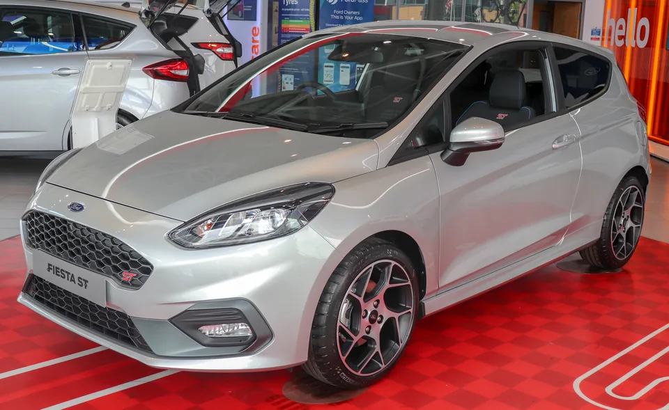 Silver Ford Fiesta ST Mk8, three-quarter front view