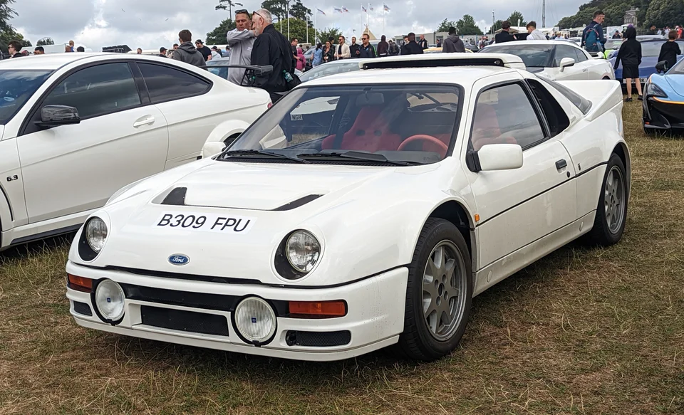 White Ford RS200, three-quarter front view