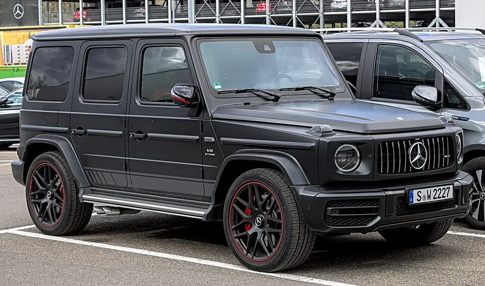 Black Mercedes-AMG G 63 (W463A), three-quarter front view