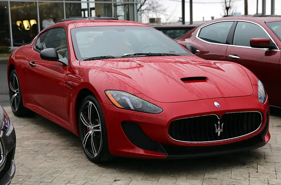 Red Maserati GranTurismo MC, three-quarter front view