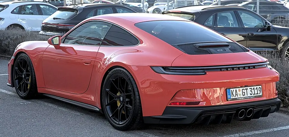 Porsche 992 GT3 with Touring package, three-quarter front view