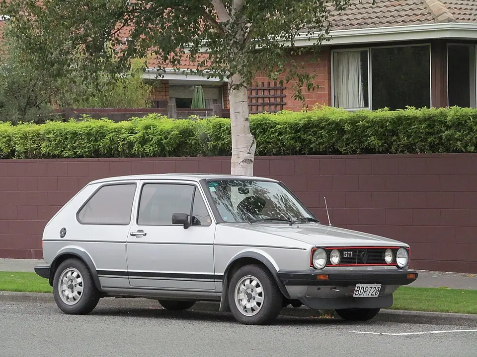 White Volkswagen Golf GTI Mk1, three-quarter front view