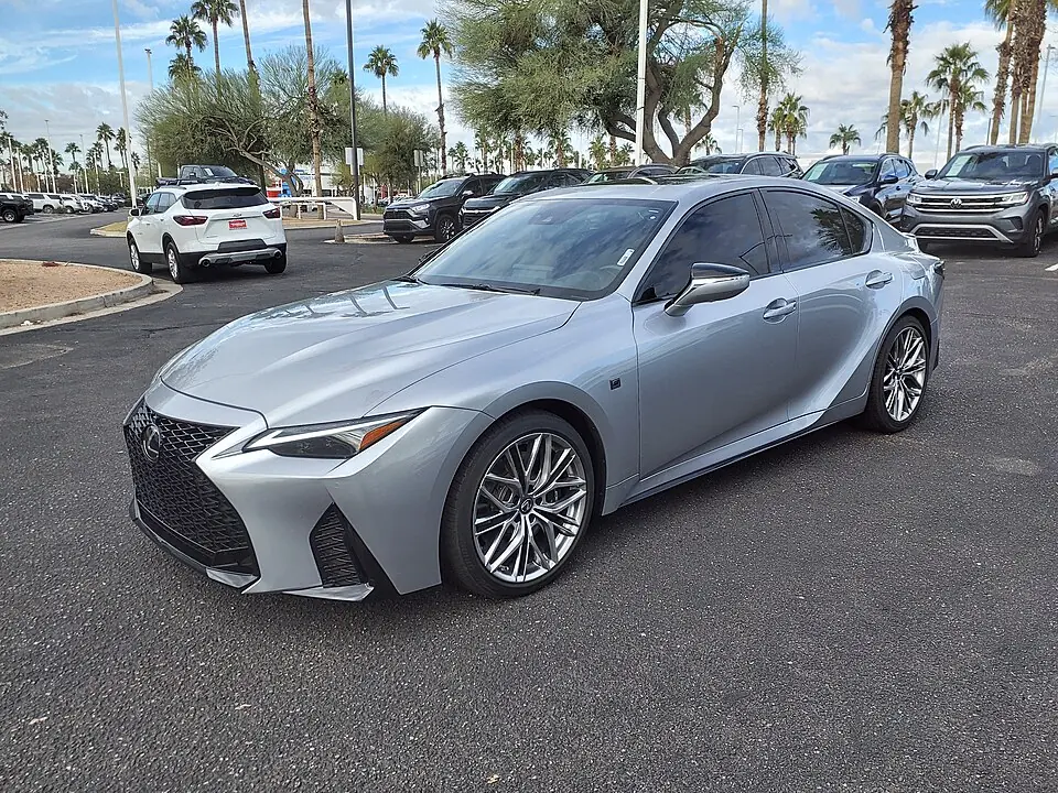 Silver Lexus IS 500, three-quarter front view