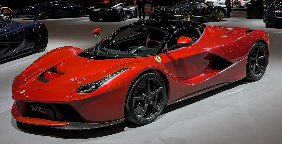 Red Ferrari LaFerrari, three-quarter front view