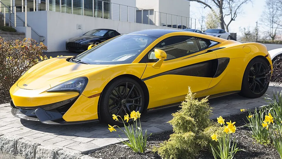 Yellow McLaren 570S, three-quarter front view