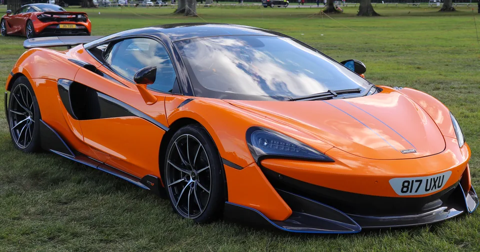 Orange McLaren 600LT, three-quarter front view