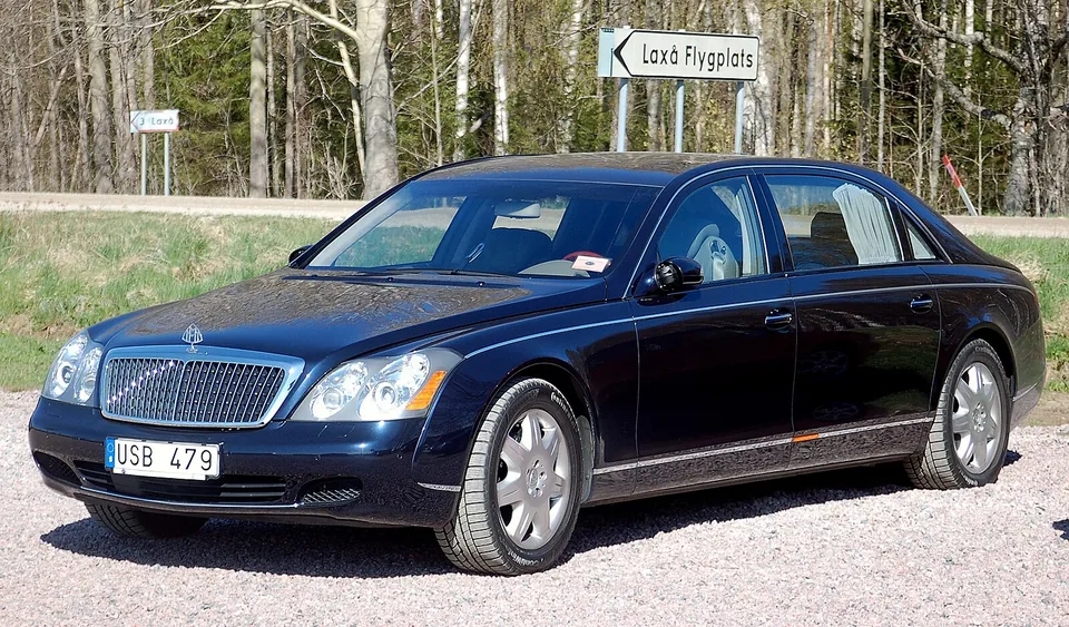 Dark blue Maybach 62, three-quarter front view