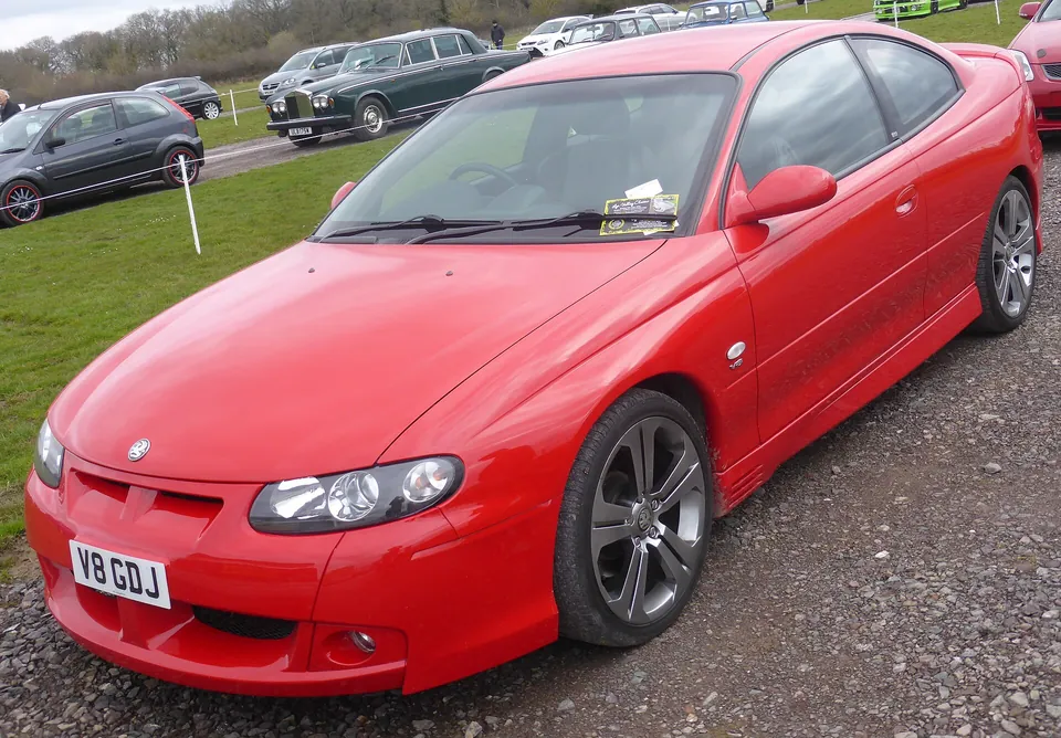 Red Vauxhall Monaro VXR, front three-quarter view