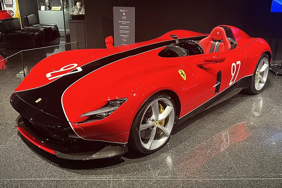Red Ferrari Monza SP1 speedster, three-quarter front view