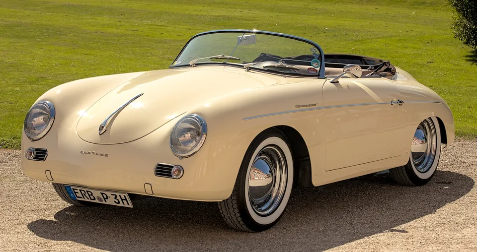 Ivory Porsche 356 A Speedster, three-quarter front view