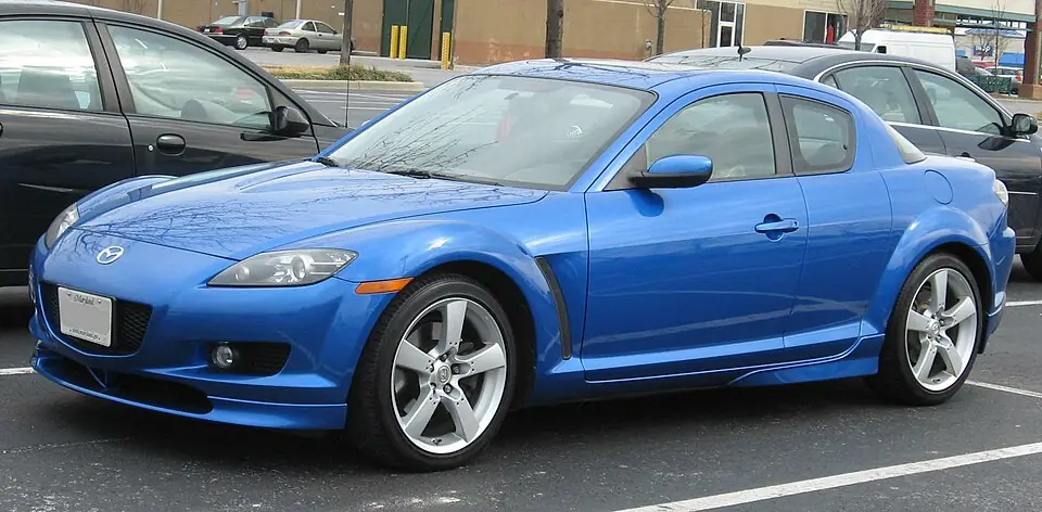 Red Mazda RX-8, three-quarter front view