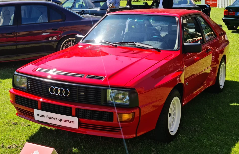 Red Audi Sport Quattro, three-quarter front view