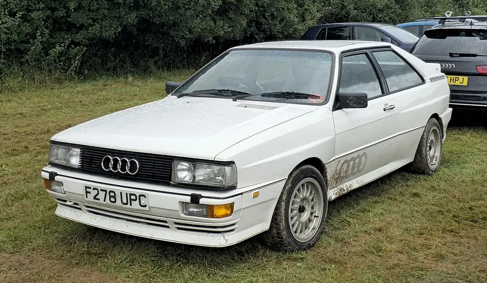 White Audi Quattro (Ur-Quattro), three-quarter front view