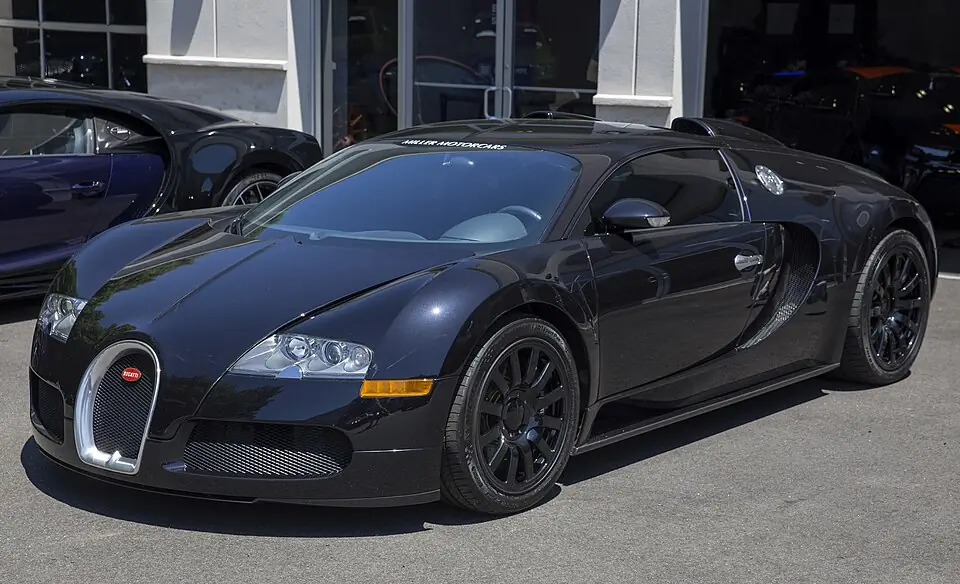 Black Bugatti Veyron, three-quarter front view